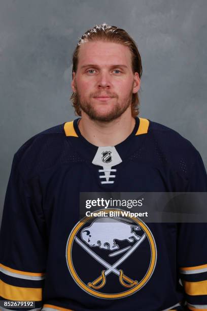Robin Lehner of the Buffalo Sabres poses for his official headshot for the 2017-2018 season on September 14, 2017 at the KeyBank Center in Buffalo,...