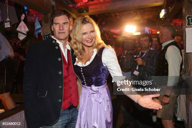 Veronica Ferres and her husband Casten Maschmeyer during the Oktoberfest at Theresienwiese on September 23, 2017 in Munich, Germany.