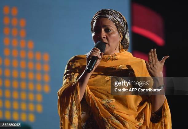 Deputy Secretary-General of the United Nations Amina J. Mohammed speaks onstage during the 2017 Global Citizen Festival: For Freedom. For Justice....