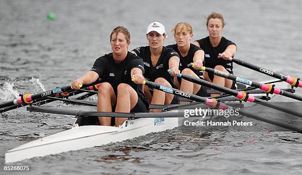 Harriet Austin, Sarah Barnes, Louise Trappitt and Genevieve Armstrong compete in a training session after being named in the Women's Quad Scull team...