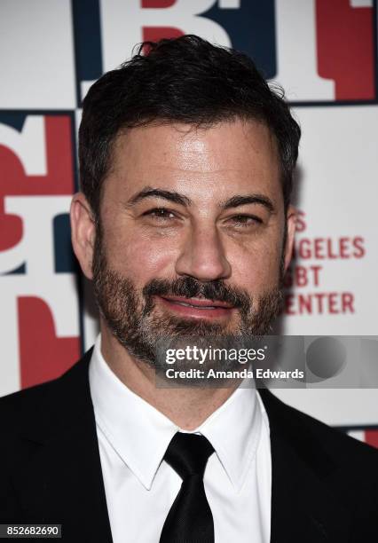 Talk show host Jimmy Kimmel arrives at the Los Angeles LGBT Center's 48th Anniversary Gala Vanguard Awards at The Beverly Hilton Hotel on September...
