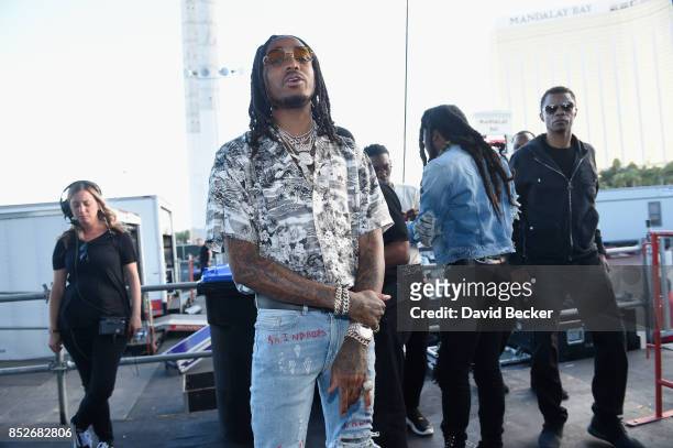 Quavo of Migos poses backstage during the Daytime Village Presented by Capital One at the 2017 HeartRadio Music Festival at the Las Vegas Village on...
