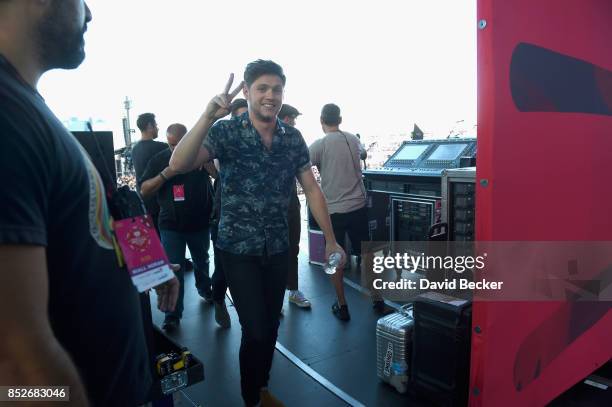 Niall Horan poses backstage during the Daytime Village Presented by Capital One at the 2017 HeartRadio Music Festival at the Las Vegas Village on...