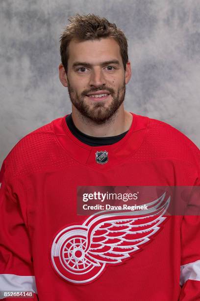 Brian Lashoff of the Detroit Red Wings has his official NHL head shot taken at Centre Ice Arena on September 14, 2017 in Traverse City, Michigan.