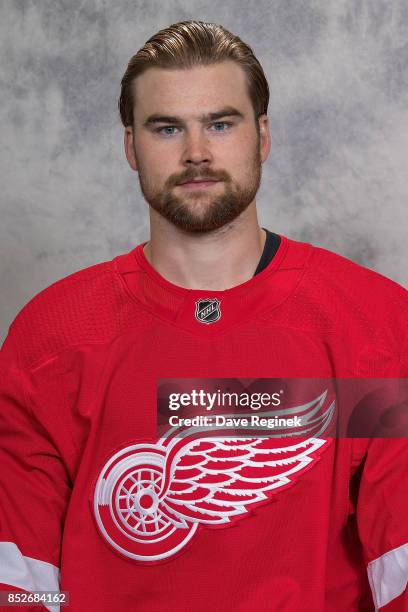 Dylan McIlrath of the Detroit Red Wings has his official NHL head shot taken at Centre Ice Arena on September 14, 2017 in Traverse City, Michigan.