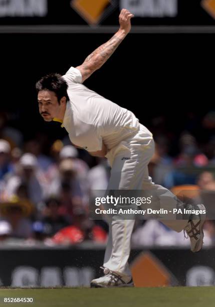 Australia's Mitchell Johnson bowls during day two of the first Ashes Test at The Gabba, Brisbane, Australia.