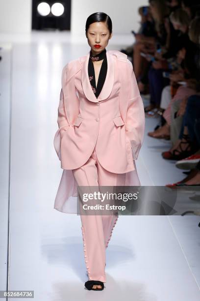 Model walks the runway at the Ermanno Scervino show during Milan Fashion Week Spring/Summer 2018 on September 23, 2017 in Milan, Italy.