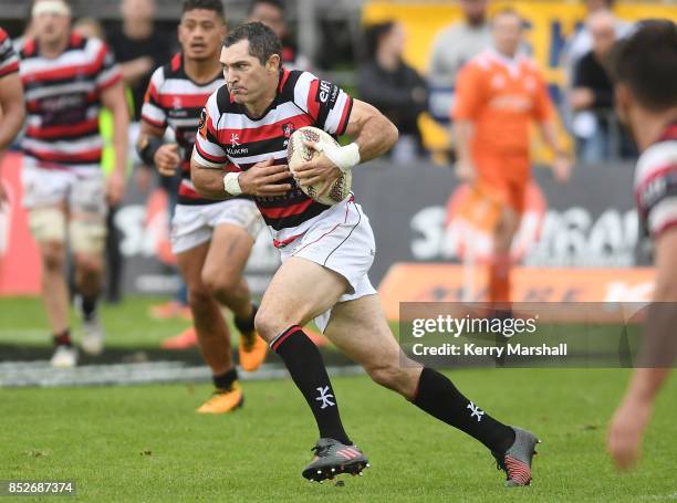 Stephen Donald of Counties Manukau runs with the ball during the round six Mitre 10 Cup match between Bay of Plenty and Counties Manukau Tauranga...