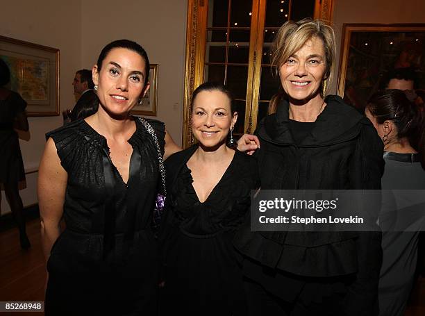 Socialites Charlotte Sarkozy, Bettina Zilkha, and Nadine Johnson attend a preview of the Gerard Oury Collection presented by Artcurial at the Payne...