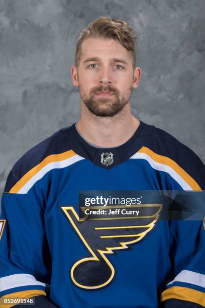 Patrik Berglund of the St. Louis Blues poses for his official headshot for the 2017-2018 season on September 14, 2017 in St. Louis, Missouri.