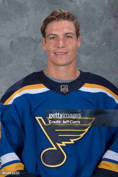 Beau Bennett of the St. Louis Blues poses for his official headshot for the 2017-2018 season on September 14, 2017 in St. Louis, Missouri.