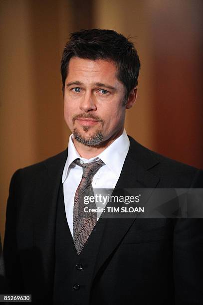 Actor Brad Pitt make remarks before his meeting with US Speaker of the House Nancy Pelosi to discuss his "Make it Right" chairity, a project launched...