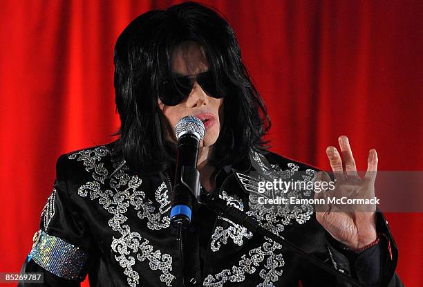 Michael Jackson announces plans for Summer residency at the O2 Arena at a press conference held at the O2 Arena on March 5, 2009 in London, England.