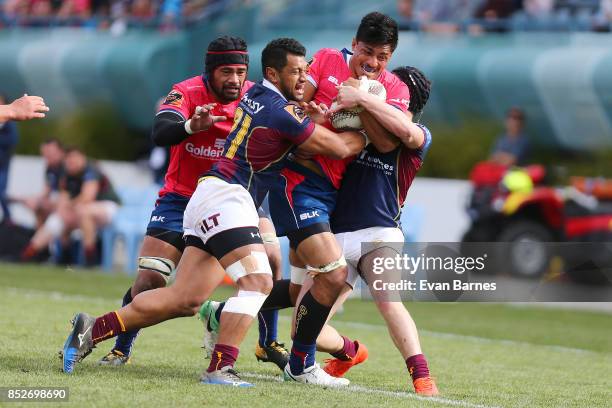 Pete Samu of Tasman during the round six Mitre 10 Cup match between Tasman and Southland at Trafalgar Park on September 24, 2017 in Nelson, New...