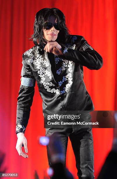 Michael Jackson announces plans for Summer residency at the O2 Arena at a press conference held at the O2 Arena on March 5, 2009 in London, England.