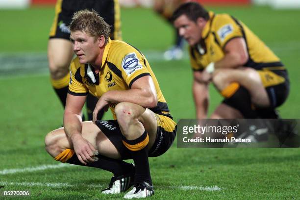 Josh Valentine of the Force reacts after the round four Super 14 match between the Chiefs and the Western Force at Waikato Stadium on March 6, 2009...