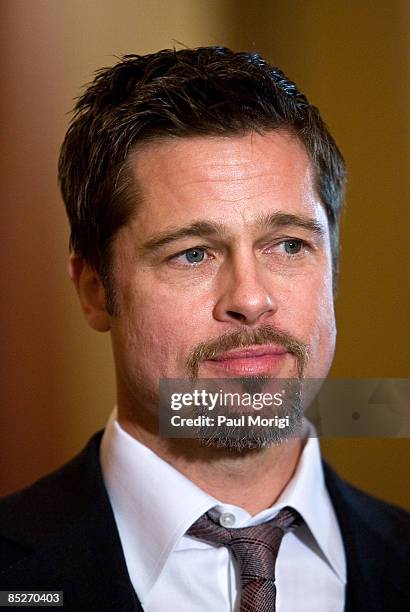 Actor Brad Pitt at the "Make it Right" project press conference in the Speaker's Balcony Hallway in The Capital on March 5, 2009 in Washington, DC.