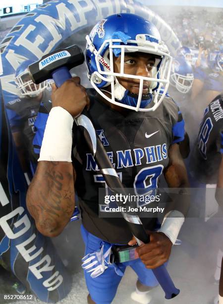 Shaun Rupert of the Memphis Tigers prepares to take the field against the Southern Illinois Salukis on September 23, 2017 at Liberty Bowl Memorial...