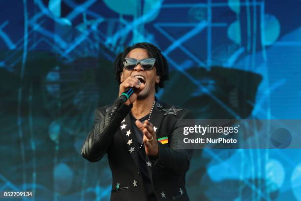 Toni Garrido from Cidade Negra performs at 2015 Rock in Rio on September 27, 2015 in Rio de Janeiro, Brazil.