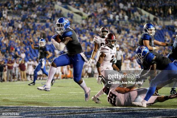 Patrick Taylor of the Memphis Tigers runs for a touchdown against Cody Crider of the Southern Illinois Salukis on September 23, 2017 at Liberty Bowl...