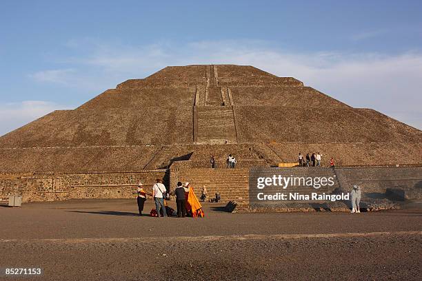 The Pyramid of the Sun on February 07, 2009 in Teotihuacan, Mexico. The ancient pre-hispanic site of Teotihuacan, 50 km North of Mexico City, was...