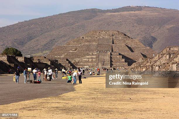 The Pyramid of the Moon seen from the Avenue of the Dead on February 07, 2009 in Teotihuacan, Mexico. The ancient pre-hispanic site of Teotihuacan,...