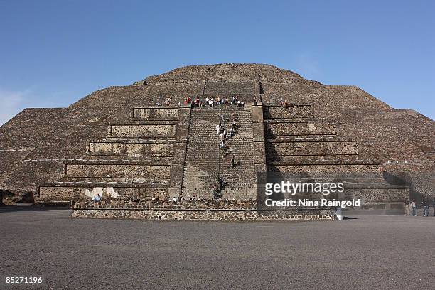 Pyramid of the Moon on February 07, 2009 in Teotihuacan, Mexico. The ancient pre-hispanic site of Teotihuacan, 50 km North of Mexico City, was once...