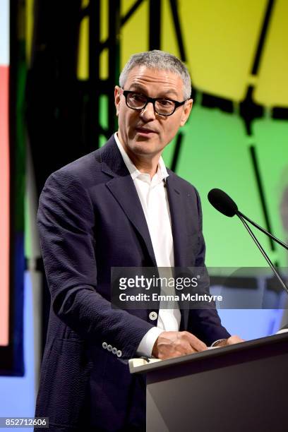 Honoree Ariel Emanuel speaks onstage during Los Angeles LGBT Center's 48th Anniversary Gala Vanguard Awards at The Beverly Hilton Hotel on September...