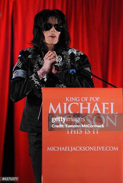 Michael Jackson announces plans for Summer residency at the O2 Arena at a press conference held at the O2 Arena on March 5, 2009 in London, England.