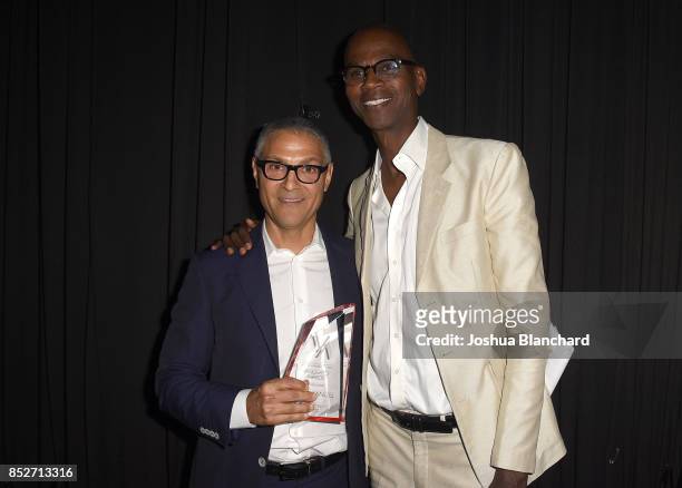 Honoree Ariel Emanuel, left, and presenter Mark Bradford attend Los Angeles LGBT Center's 48th Anniversary Gala Vanguard Awards at The Beverly Hilton...