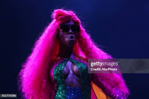 Show of Brazilian rapper very popular Karol Conka during the sixth day of performances at the Rock in Rio music festival, at Parque Olimpico do Rio...