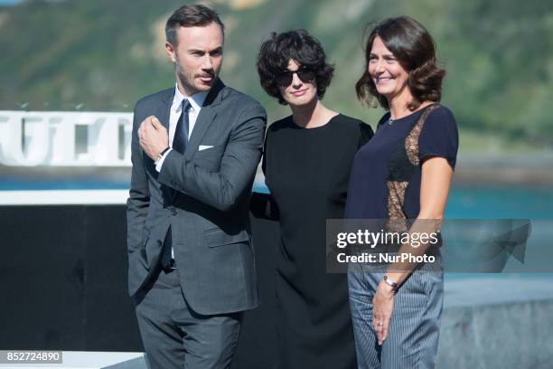 Spanish actress Paz Vega , Nicolas Siriez and Mercedes Canos attend the Jaeger-LeCoultre 'Latin Cinema Award' photocall at the Kursaal Palace on...