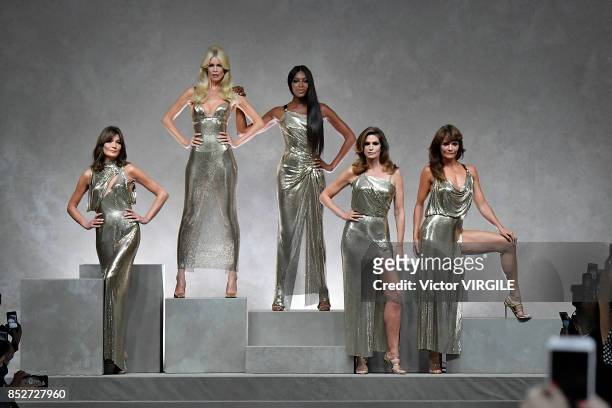 Carla Bruni, Claudia Schiffer, Naomi Campbell, Cindy Crawford, Helena Christensen walk the runway at the Versace Ready to Wear Spring/Summer 2018...