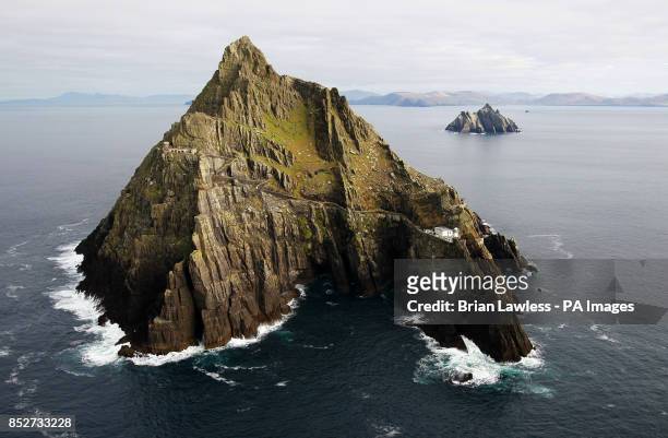 Previously unreleased photo of a view of the Skelligs as seven tonnes of material were airlifted to Skellig Michael for essential renovation works on...