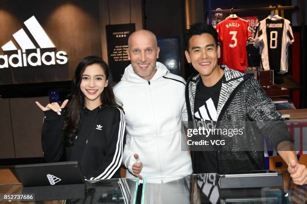 Actor Eddie Peng and actress Angelababy attend Adidas activity on September 23, 2017 in Shanghai, China.