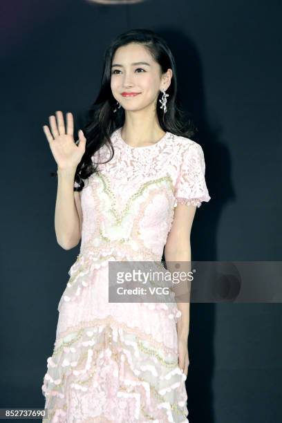 Actress Angelababy attends a commercial activity on September 23, 2017 in Shanghai, China.