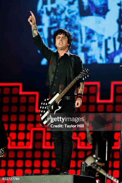 Billie Joe Armstrong of Green Day performs during the 2017 Global Citizen Festival at The Great Lawn of Central Park on September 23, 2017 in New...