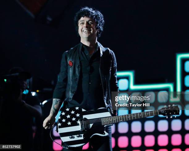 Billie Joe Armstrong of Green Day performs during the 2017 Global Citizen Festival at The Great Lawn of Central Park on September 23, 2017 in New...