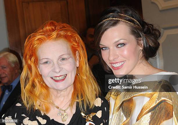 Vivienne Westwood and Milla Jovovich arrive at the Fortune Forum Summit at the Dorchester Hotel on March 3, 2009 in London, England.