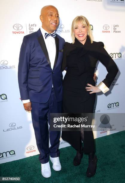 Russell Simmons and EMA president Debbie Levin at the Environmental Media Association's 27th Annual EMA Awards at Barkar Hangar on September 23, 2017...