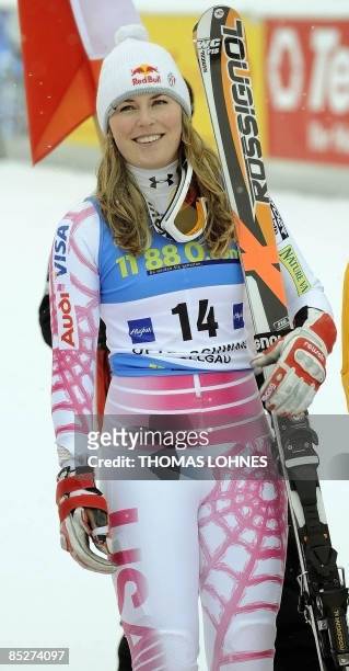 Lindsey Vonn of the US is pictured after competing in the women's giant slalom event of the FIS ski world cup in Ofterschwang, southern Germany, on...