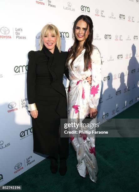 President Debbie Levin and Jordana Brewster at the Environmental Media Association's 27th Annual EMA Awards at Barkar Hangar on September 23, 2017 in...