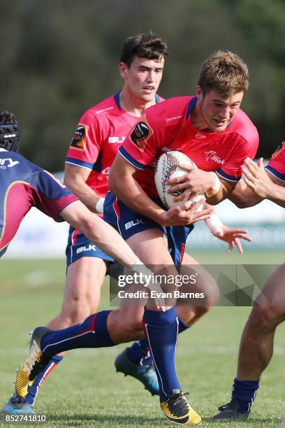 Alex Nankivell of Tasman breaks through the Southland defence during the round six Mitre 10 Cup match between Tasman and Southland at Trafalgar Park...