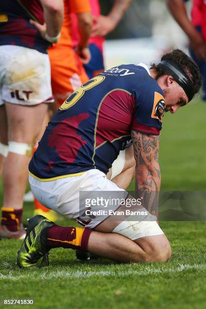 Elliot Dixon of Southland shows his disappointment during the round six Mitre 10 Cup match between Tasman and Southland at Trafalgar Park on...