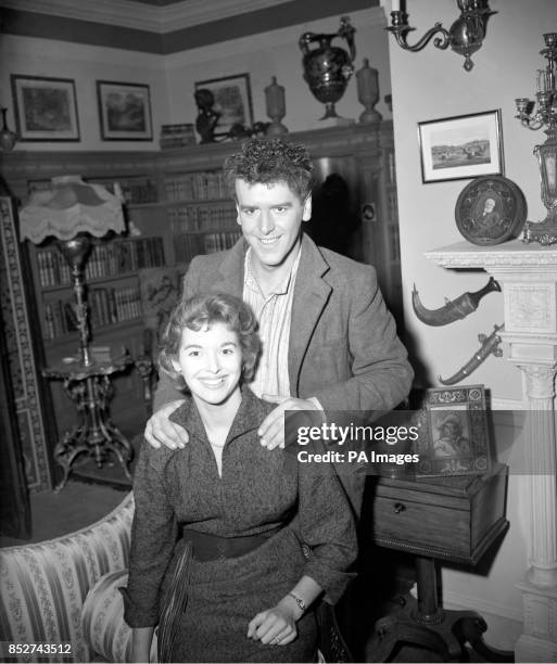 Pictured at Elstree film studios, Hertfordshire, after the announcement of their engagement are young character actor George Cole, already famed for...