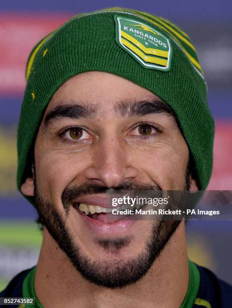 Australia's Johnathan Thurston speaks during a press conference at Old Trafford, Manchester.