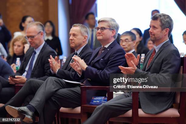 Crown Prince Frederik of Denmark, Danish Minister of Higher Education, Soren Pind and The Ambassador of Danmark, A. Carsten Damsgaard attend the...