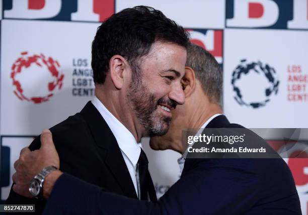 Talk show host Jimmy Kimmel and talent agent Ari Emanuel arrive at the Los Angeles LGBT Center's 48th Anniversary Gala Vanguard Awards at The Beverly...