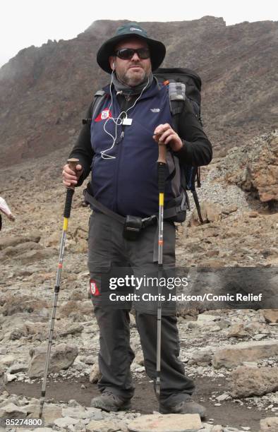 Chris Moyles treks on day six day of The BT Red Nose Climb of Kilimanjaro on March 5, 2009 near Arusha, Tanzania. Celebrities Ronan Keating, Gary...
