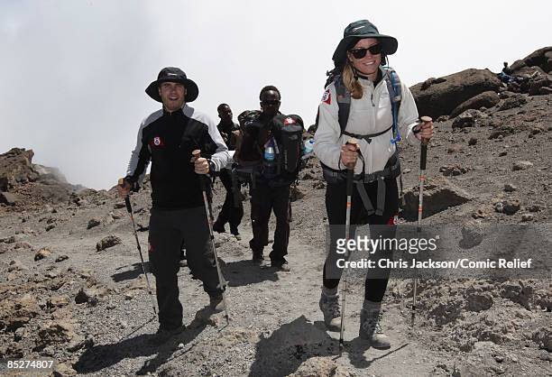 Denise Van Outen and Gary Barlow arrive in camp on day six day of The BT Red Nose Climb of Kilimanjaro on March 5, 2009 near Arusha, Tanzania....
